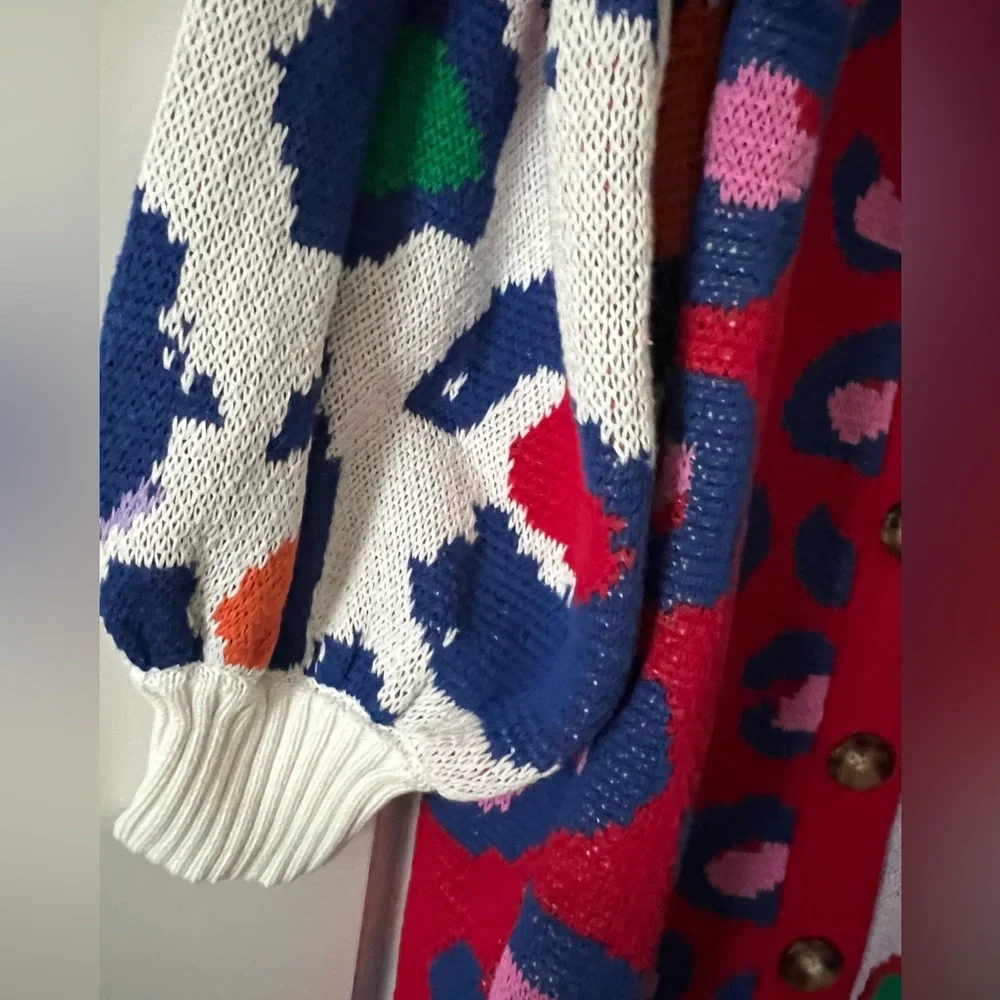 FARM Rio Multi-Color Leopard Patchwork Cardigan - Red, Pink, Blue, Green, Yellow - Picture 3 of 5